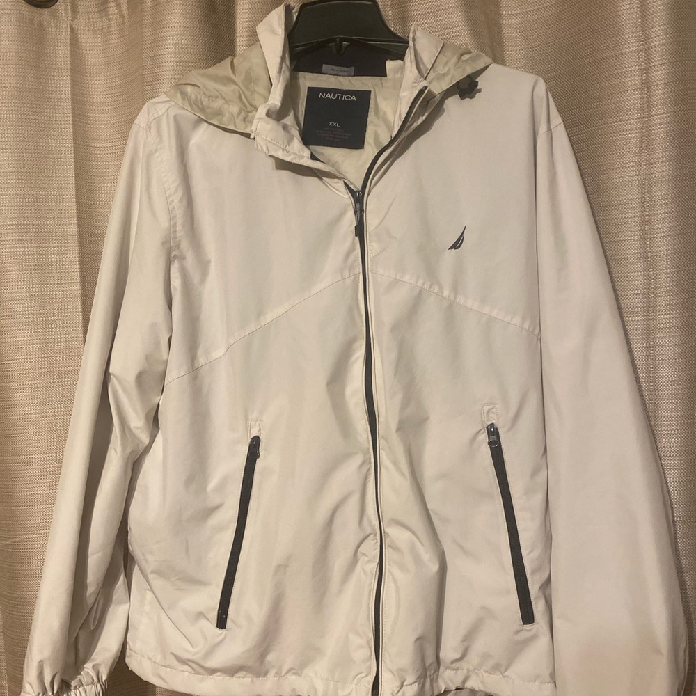 Nautica Cream Hooded Windbreaker with Contrast Zippers